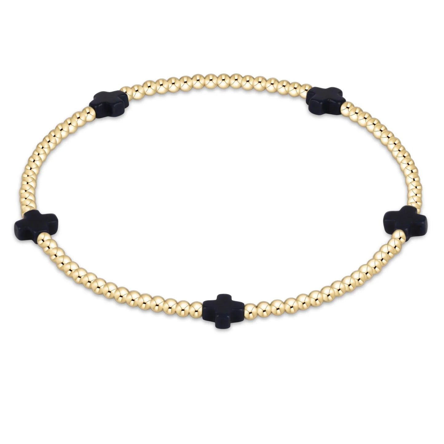 signature cross small gold pattern 2mm bead bracelet