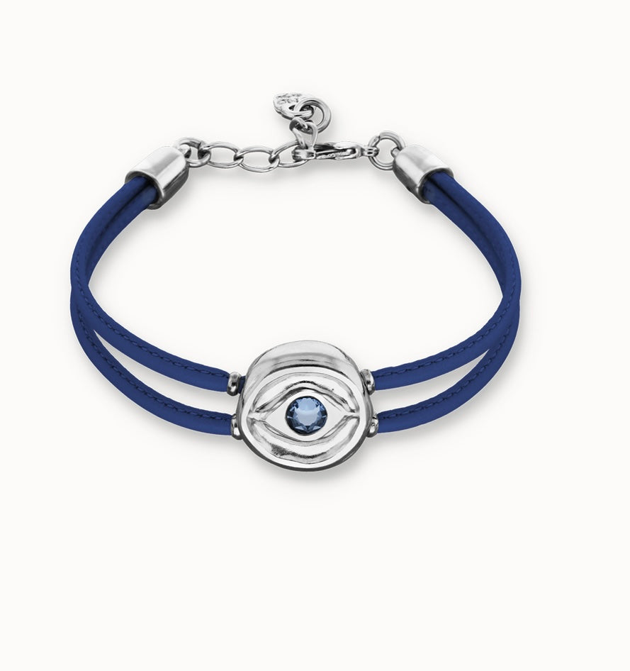 Double blue leather birthstone bracelet with eye