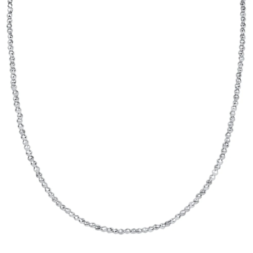 17" CHOKER BRIGHT SILVER FACETED HEMATITE 2MM BEAD
