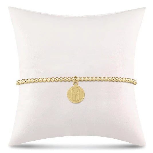 classic gold 2mm bead bracelet- be you. small gold disc