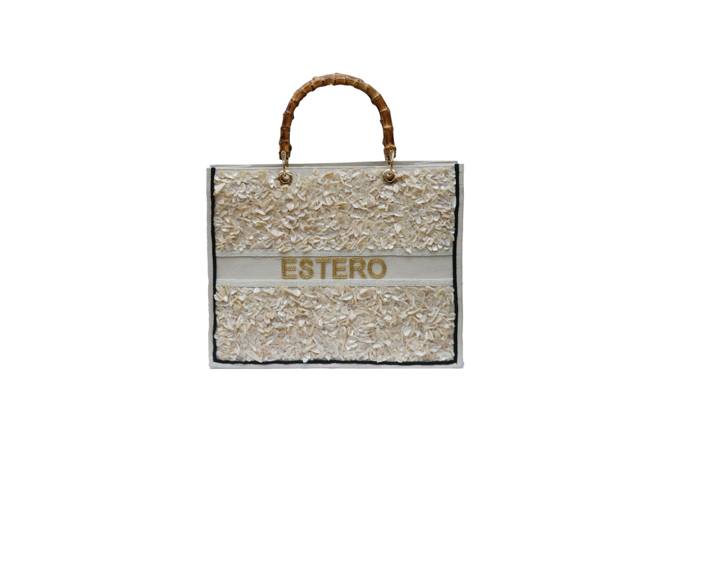 Nona Hand beaded Ivory Shells square tote