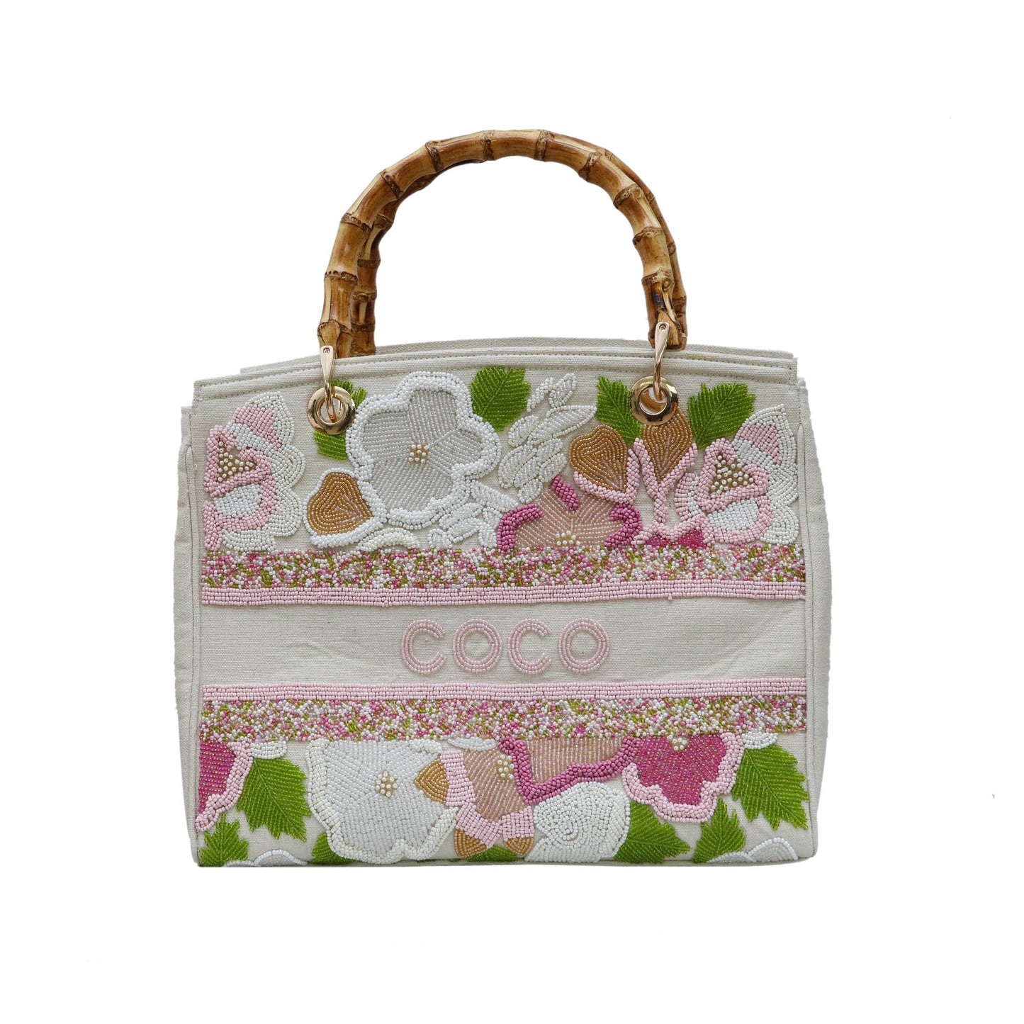 Nana./ GiGi Hand beaded Small Tote with bamboo handle