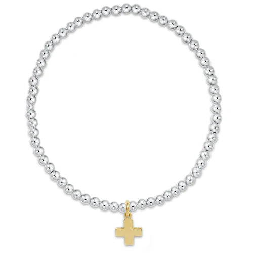 classic sterling mixed metal 2mm bead bracelet - signature cross gold charm
