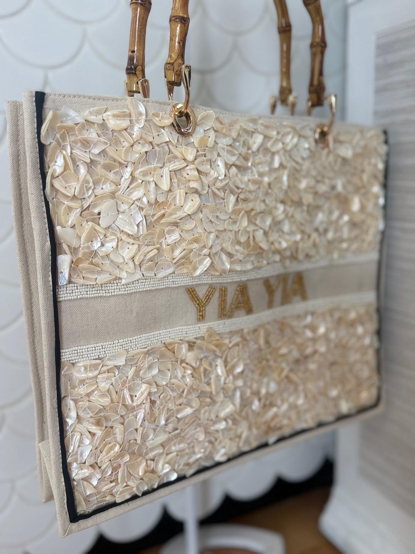 Yia Yia Natural Shell Beaded Bag