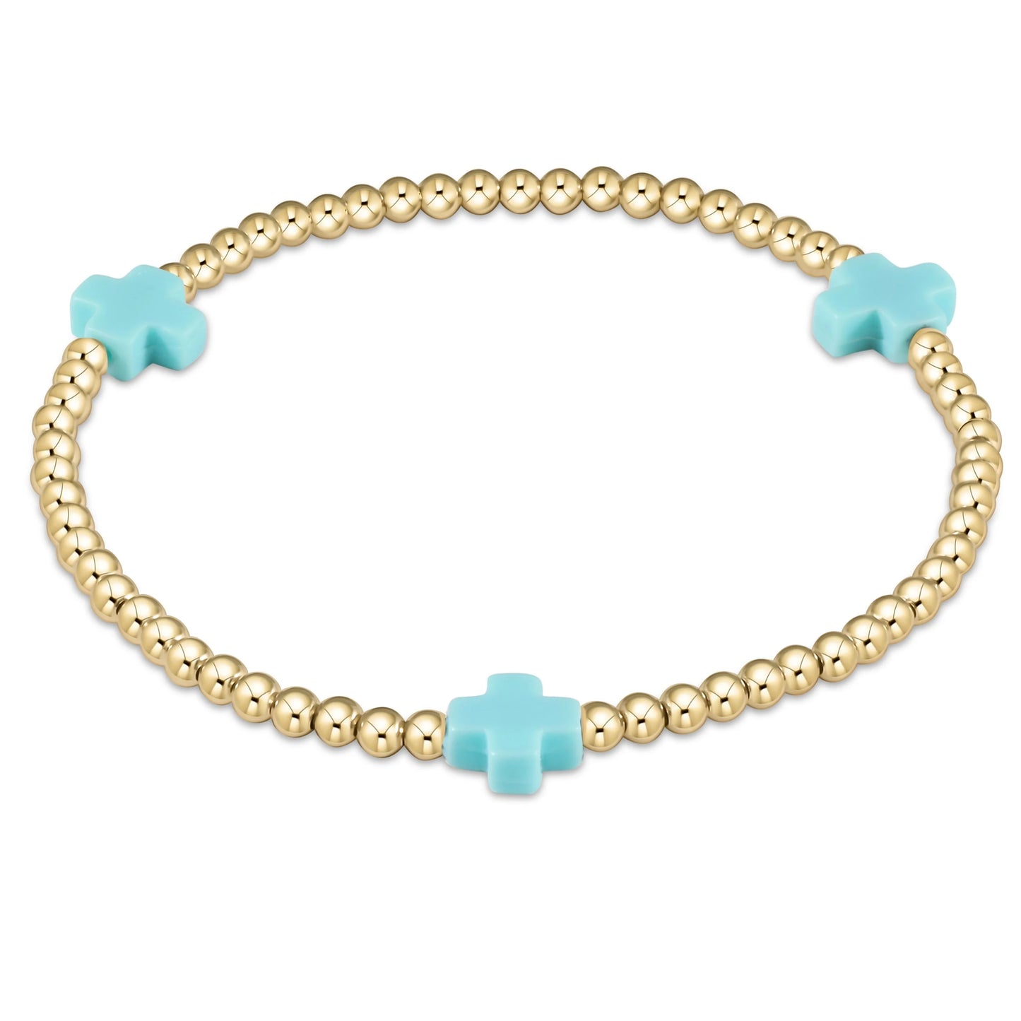 Signature Cross Gold Pattern 3mm Bead Bracelet-Turquoise