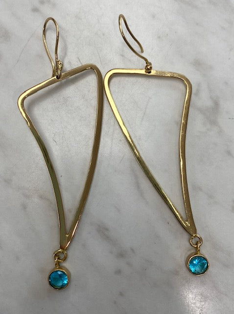 Triangle Blue CZ Brass Earrings