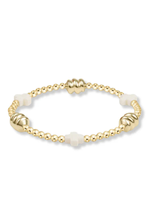 Signature Cross Admire Gold Pattern 3mm Bead Bracelet - Off White