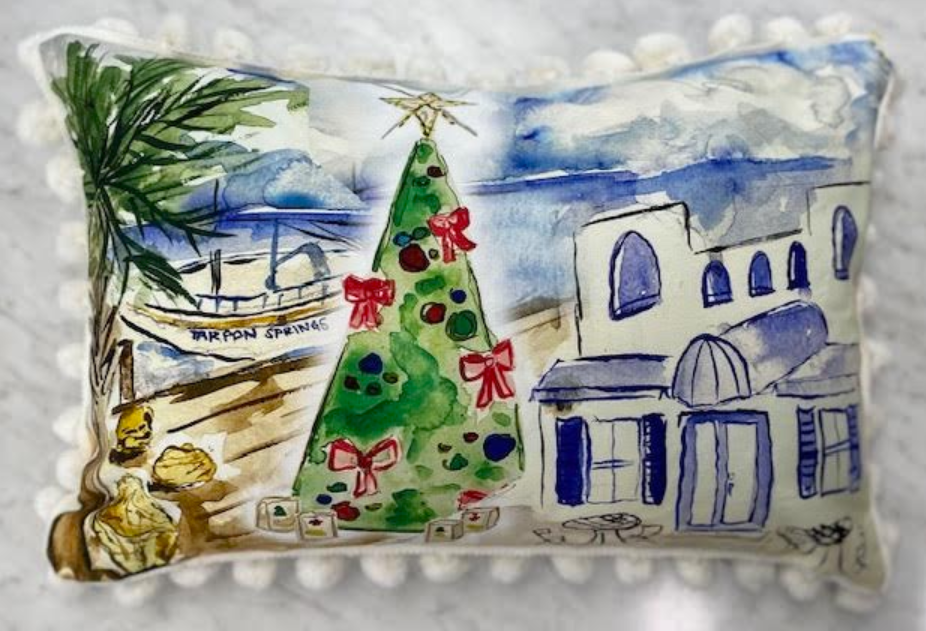 Tarpon Springs Custom Water Color Pillow