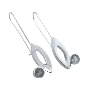 STERLING SILVER MARQUISE SHAPE EARRINGS WITH GREEN AMETHYST