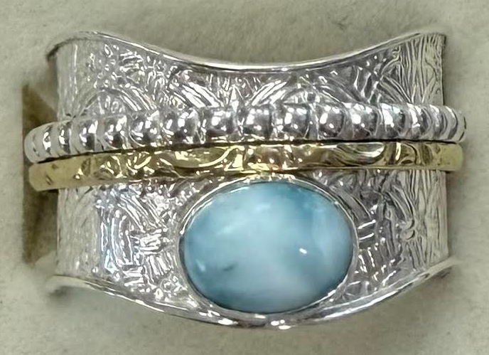 Larimar and Sterling Spinner round center stone