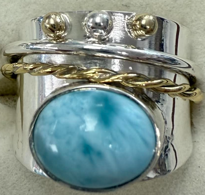 Large larimar and Sterling silver Ring