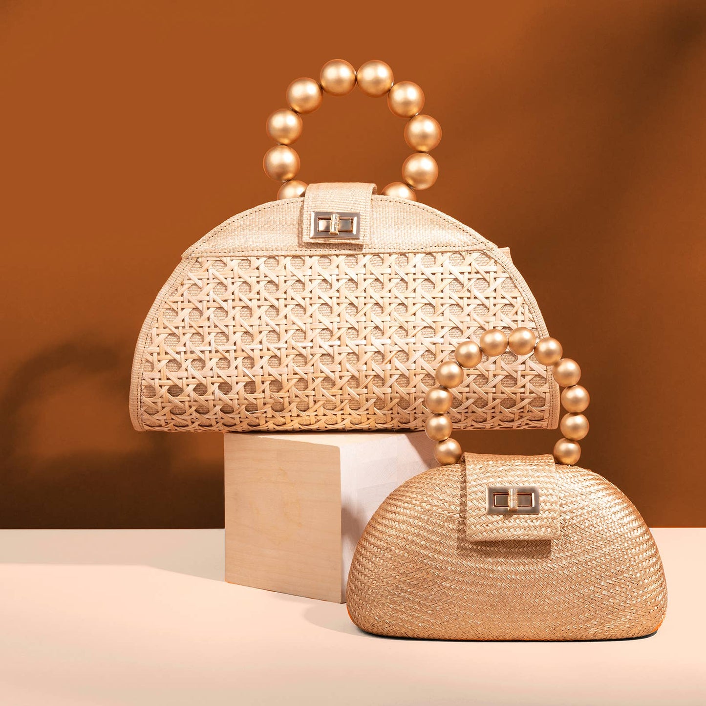 Gold Straw Clutch | Gold Bead Handle | Fall Resort Style