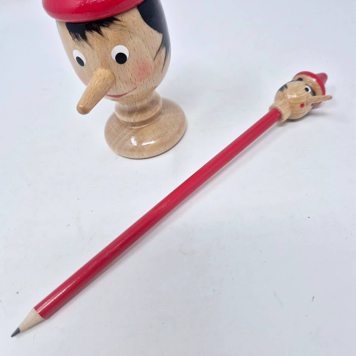 Pinocchio Wooden Pencil, Red, Handmade, Vintage