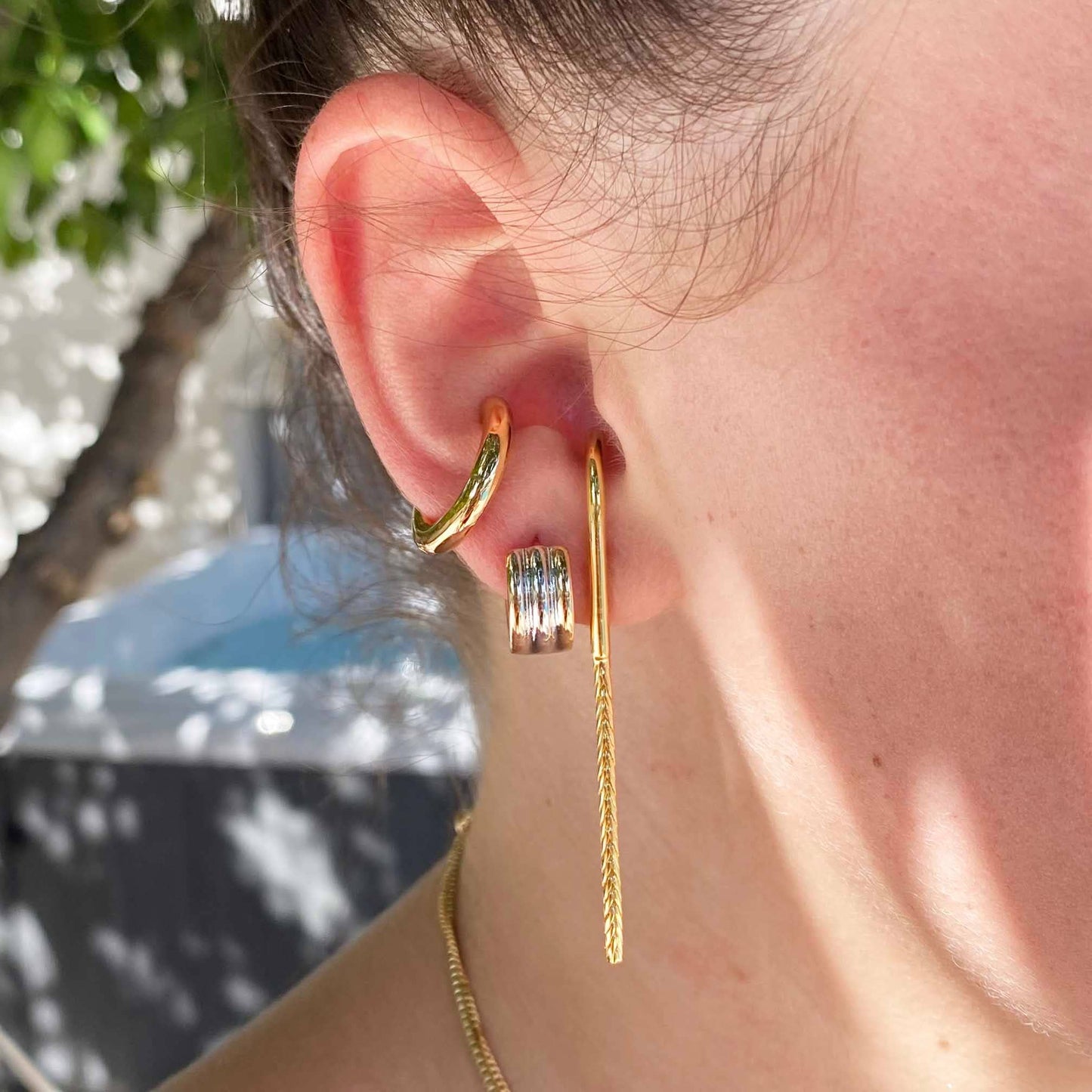 Suspension Chain Earring, Gold, Rose Gold, or Silver