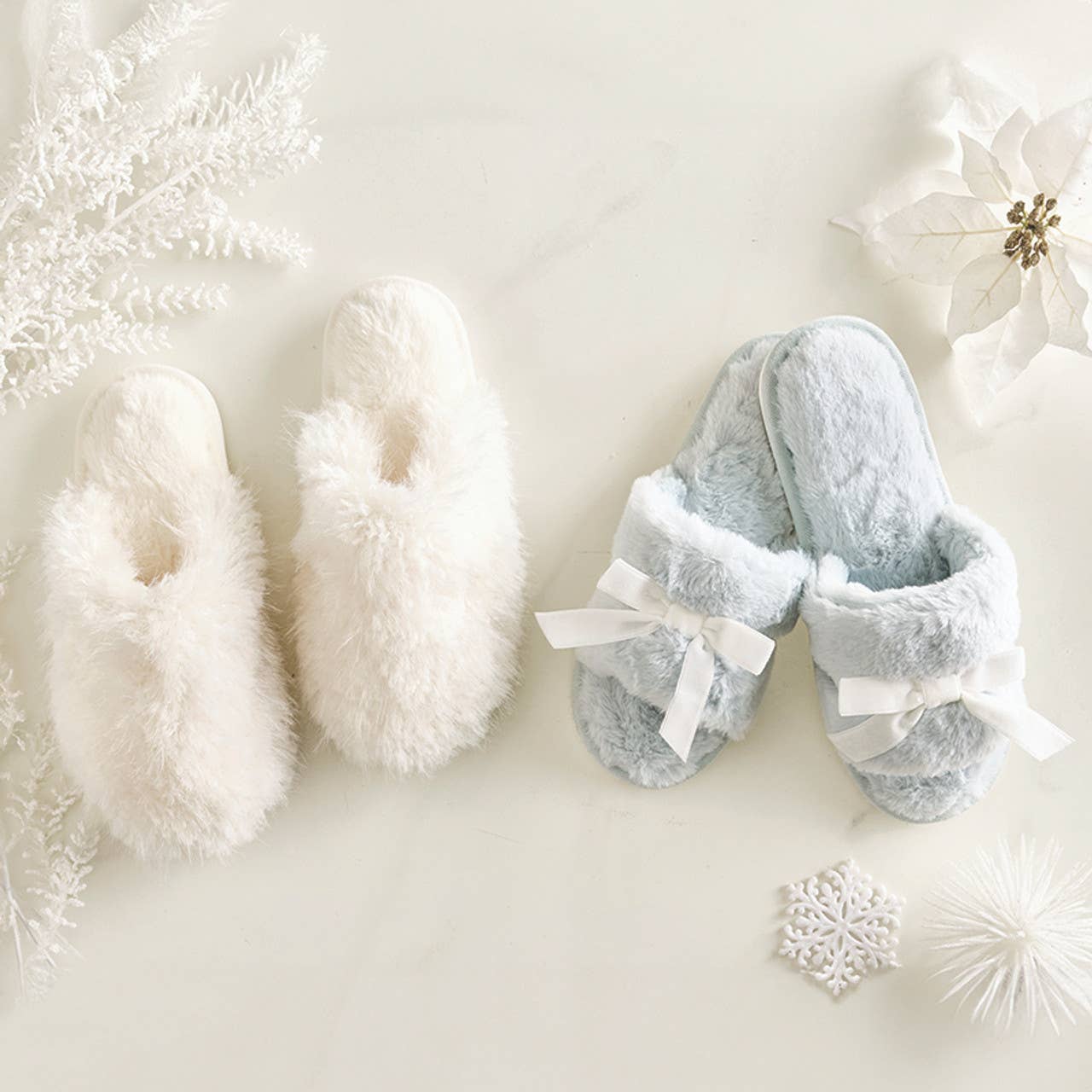 Plush Slippers - Spa Blue + Ivory Velvet