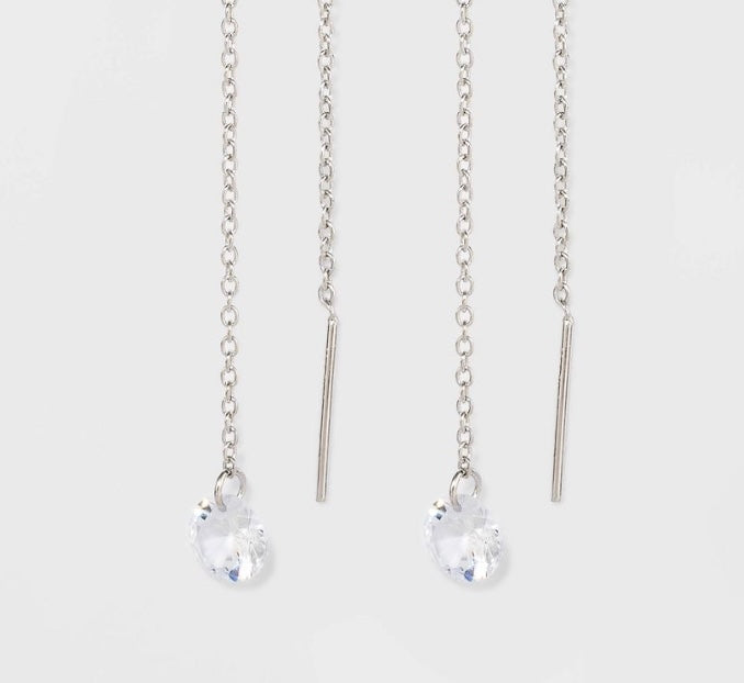 SS Clear Quartz Threader Earrings