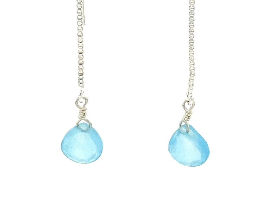 SS Blue Chalcedony Threader Earrings