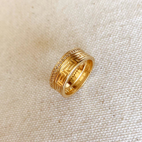 18K Gold filled and cubic zirconia Greek Key Ring