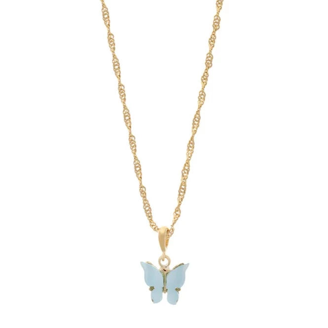 Baby Blue Butterfly Gold Necklace