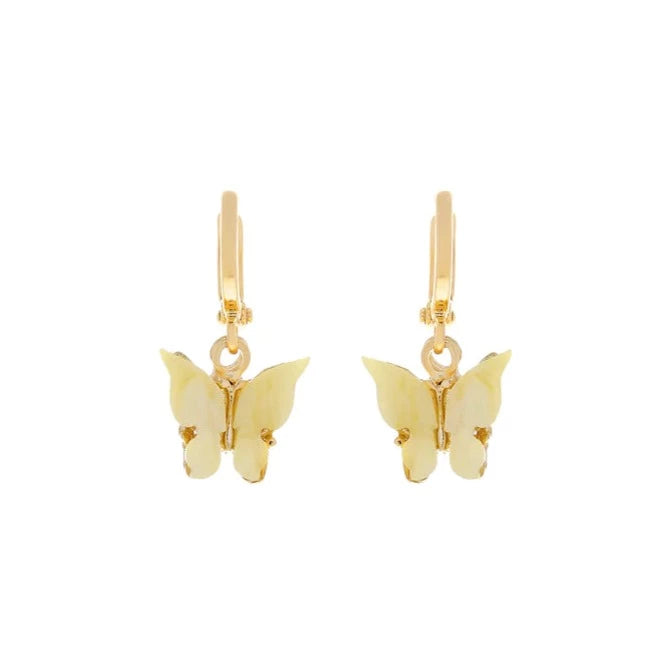 Yellow Butterfly Huggie Gold Earrings