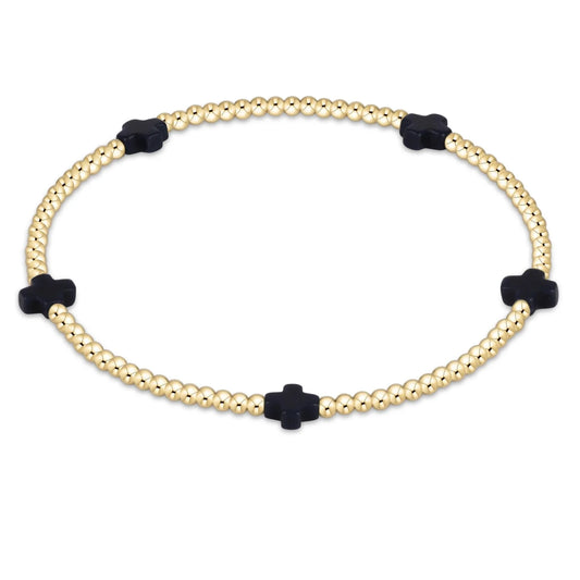 signature cross small gold pattern 2mm bead bracelet