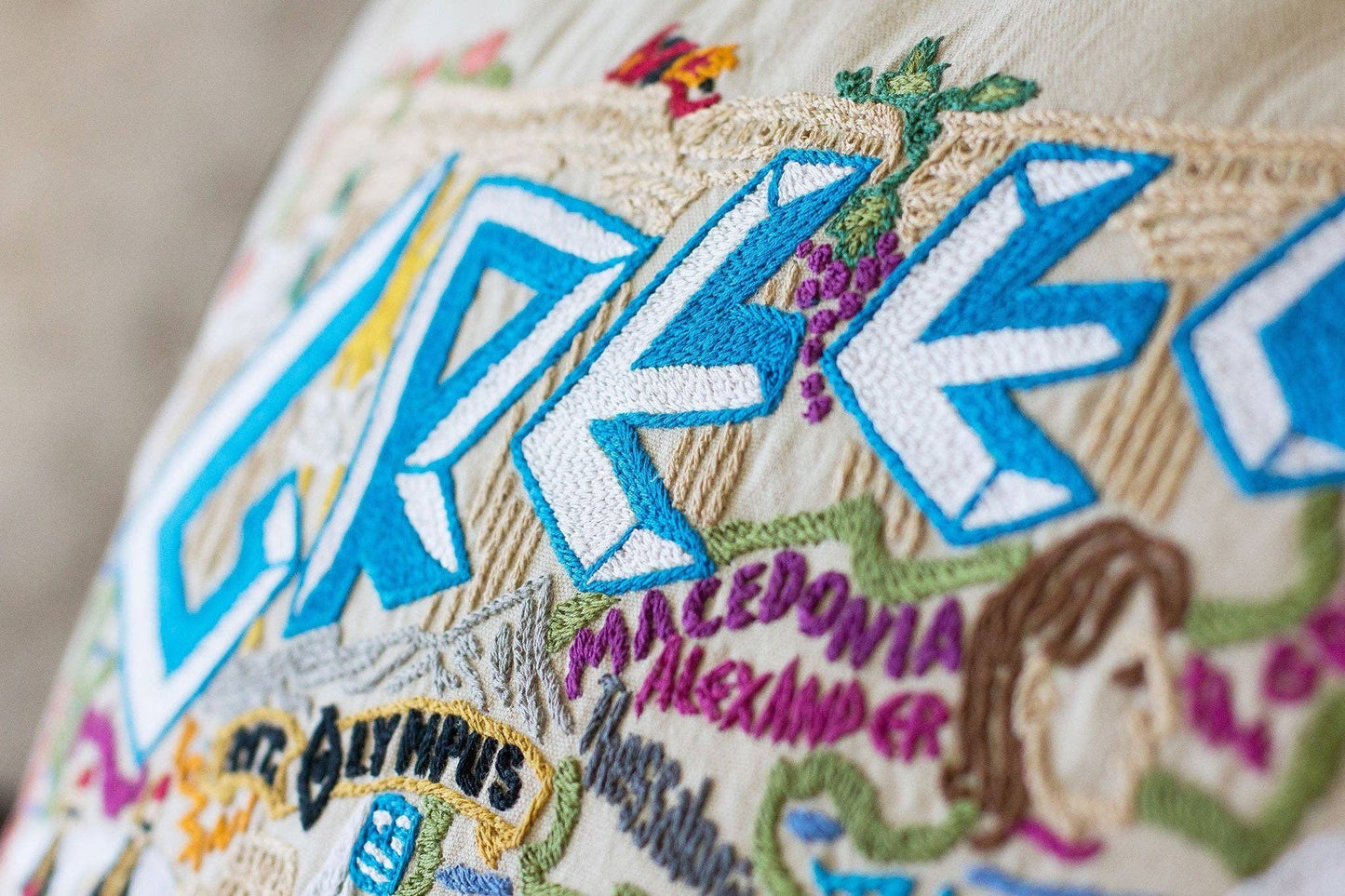 Greece Hand-Embroidered Pillow