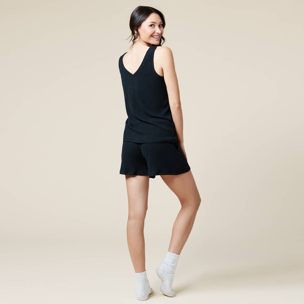 Rib Dream Cloud Soft Double V-Neck Short Set