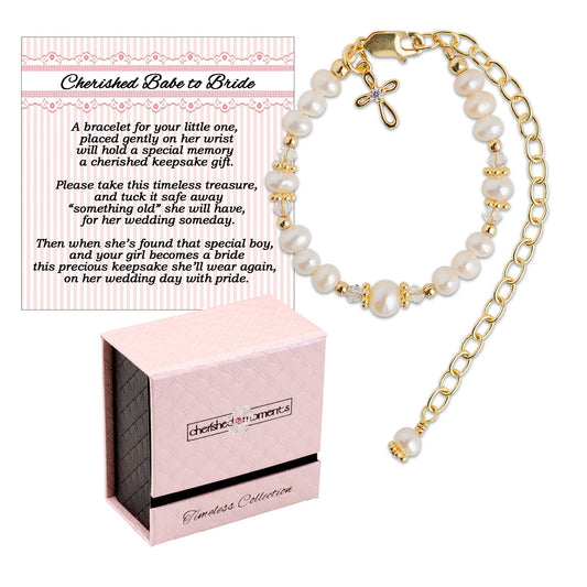14K Gold Cherished Babe to Bride Cross Bracelet Gift