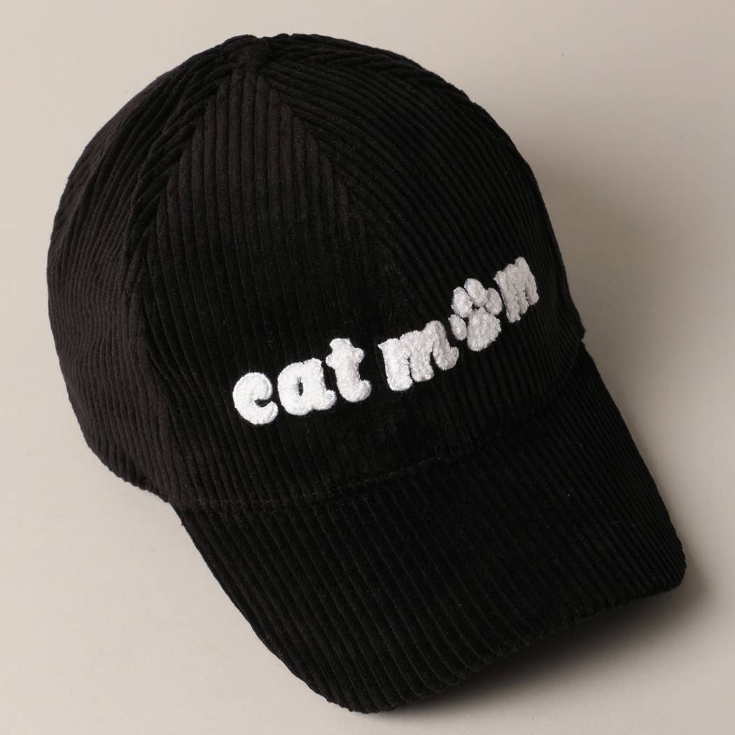 Cat Mom Chenille Patch Corduroy Baseball Cap