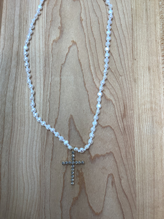 Beyonce Pearl Cross Necklace