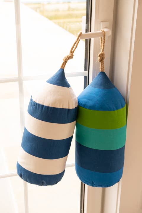 Navy White Buoy Shaped Printed Pillow by Kate Nelligan - Kate Nelligan
