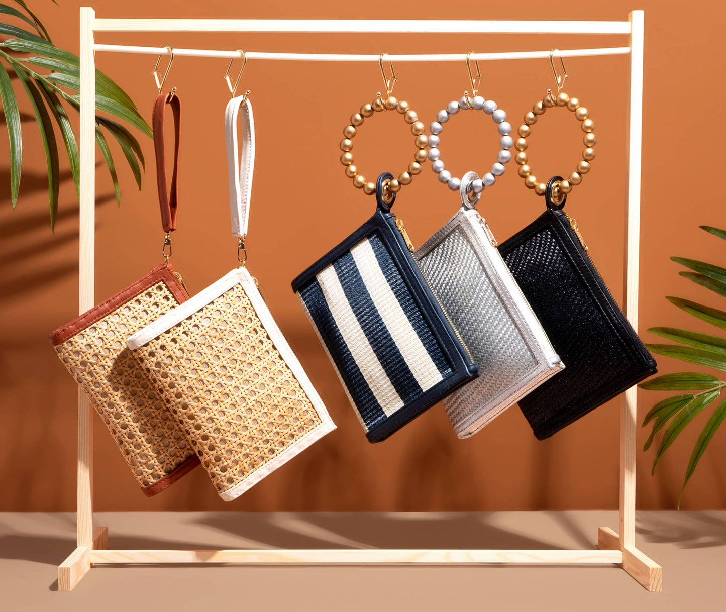 Silver Woven Straw Resort  Wristlet Clutch Pouch | Summer