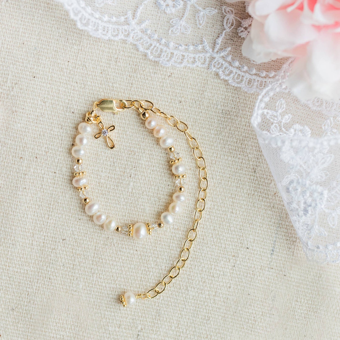 14K Gold Cherished Babe to Bride Cross Bracelet Gift