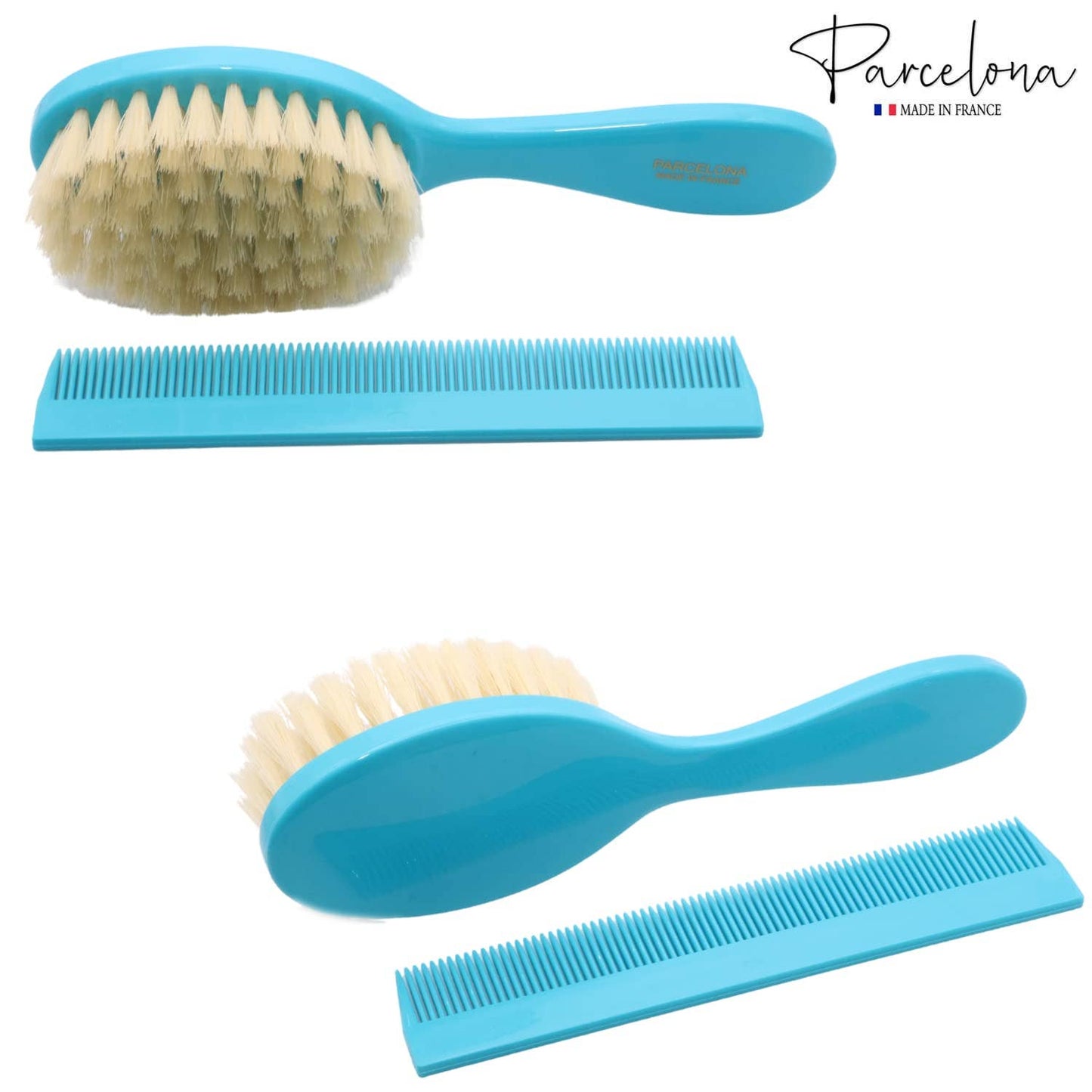 Parcelona French Grooming Combo 6” Celluloid Baby Brush and Comb for Toddlers