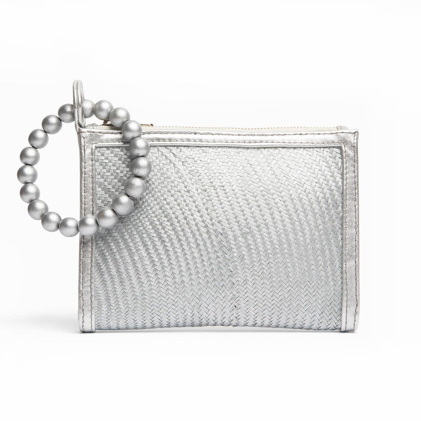Silver Woven Straw Resort  Wristlet Clutch Pouch | Summer