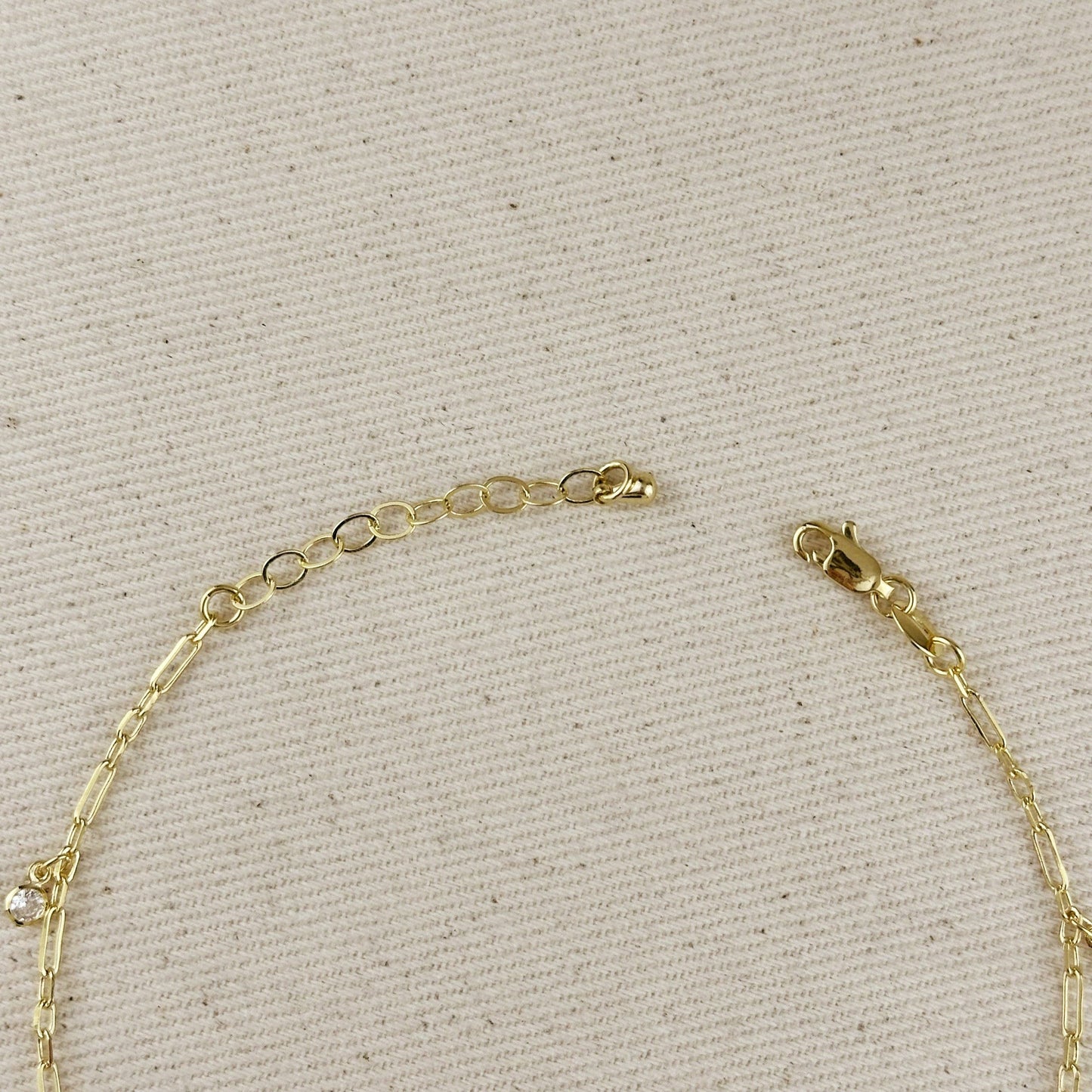 18k Gold Filled Paperclip Chain with Bezel CZ Drops Anklet