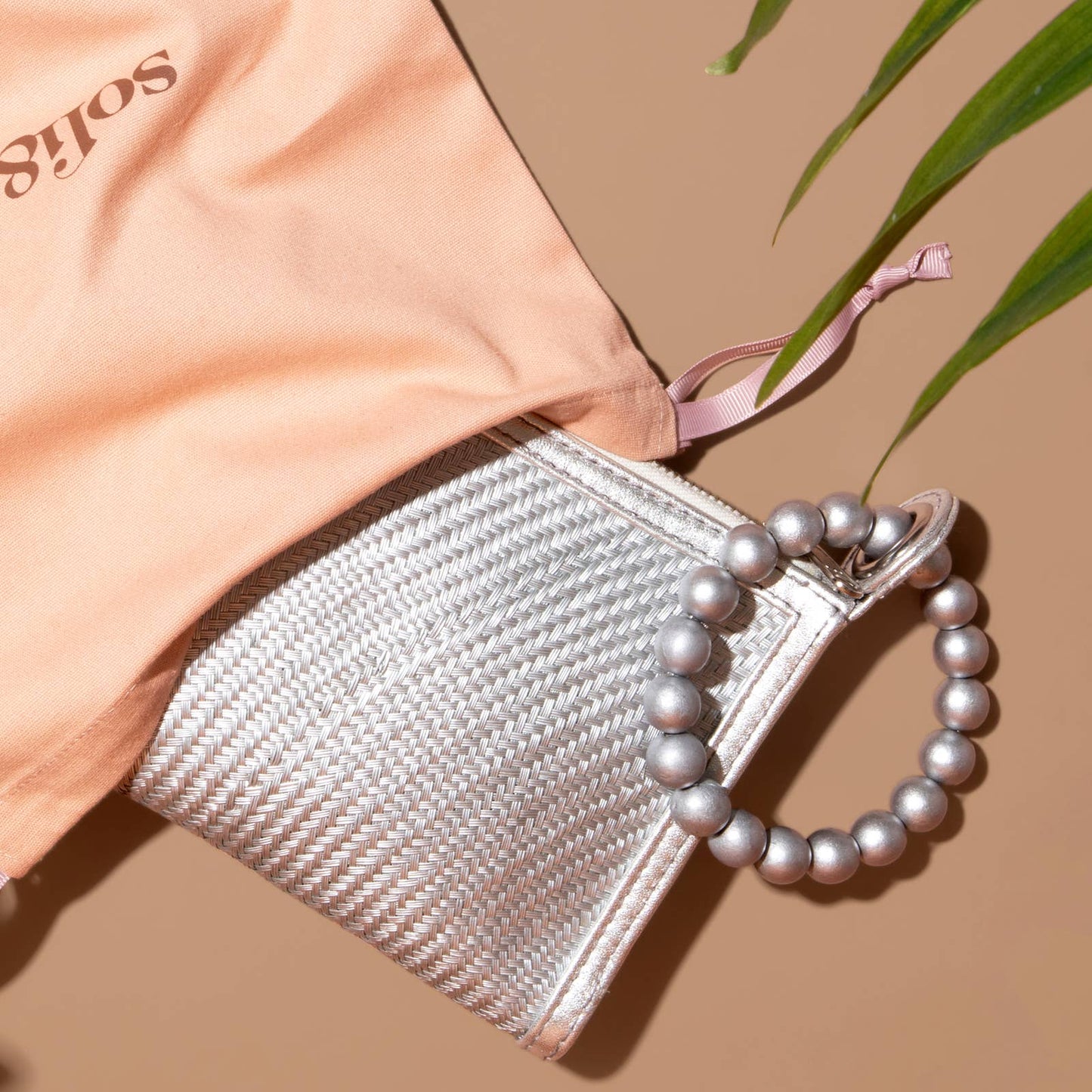 Silver Woven Straw Resort  Wristlet Clutch Pouch | Summer