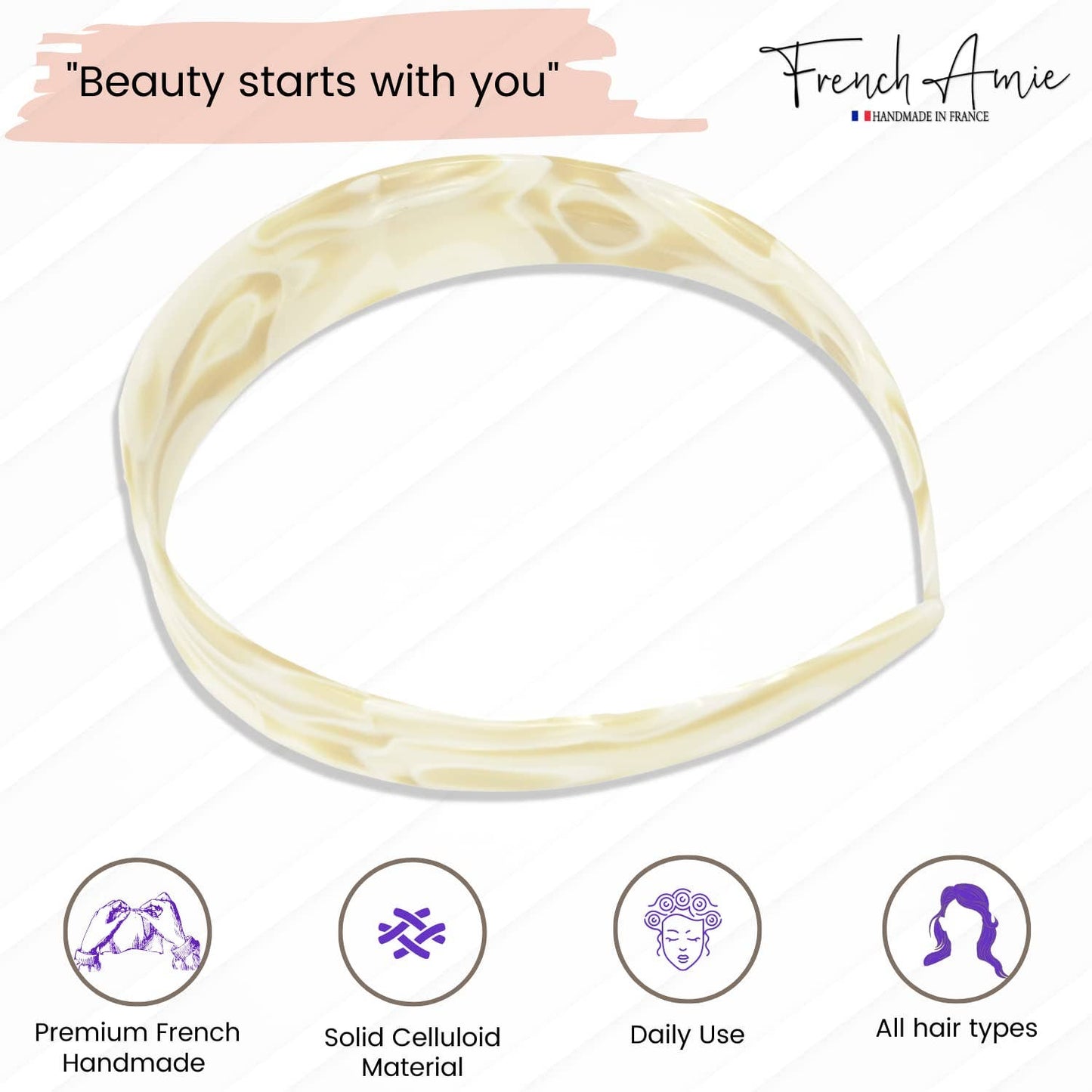 French Amie Ultracomfort Wide 1 1/4" Celluloid Handmade French Hair Headband