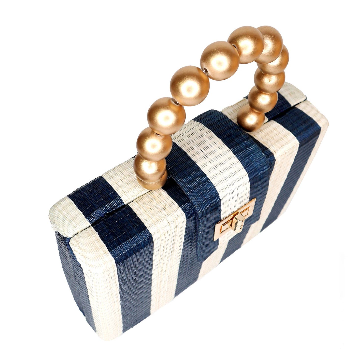 Navy Stripe Clutch | Gold Bead Handle |