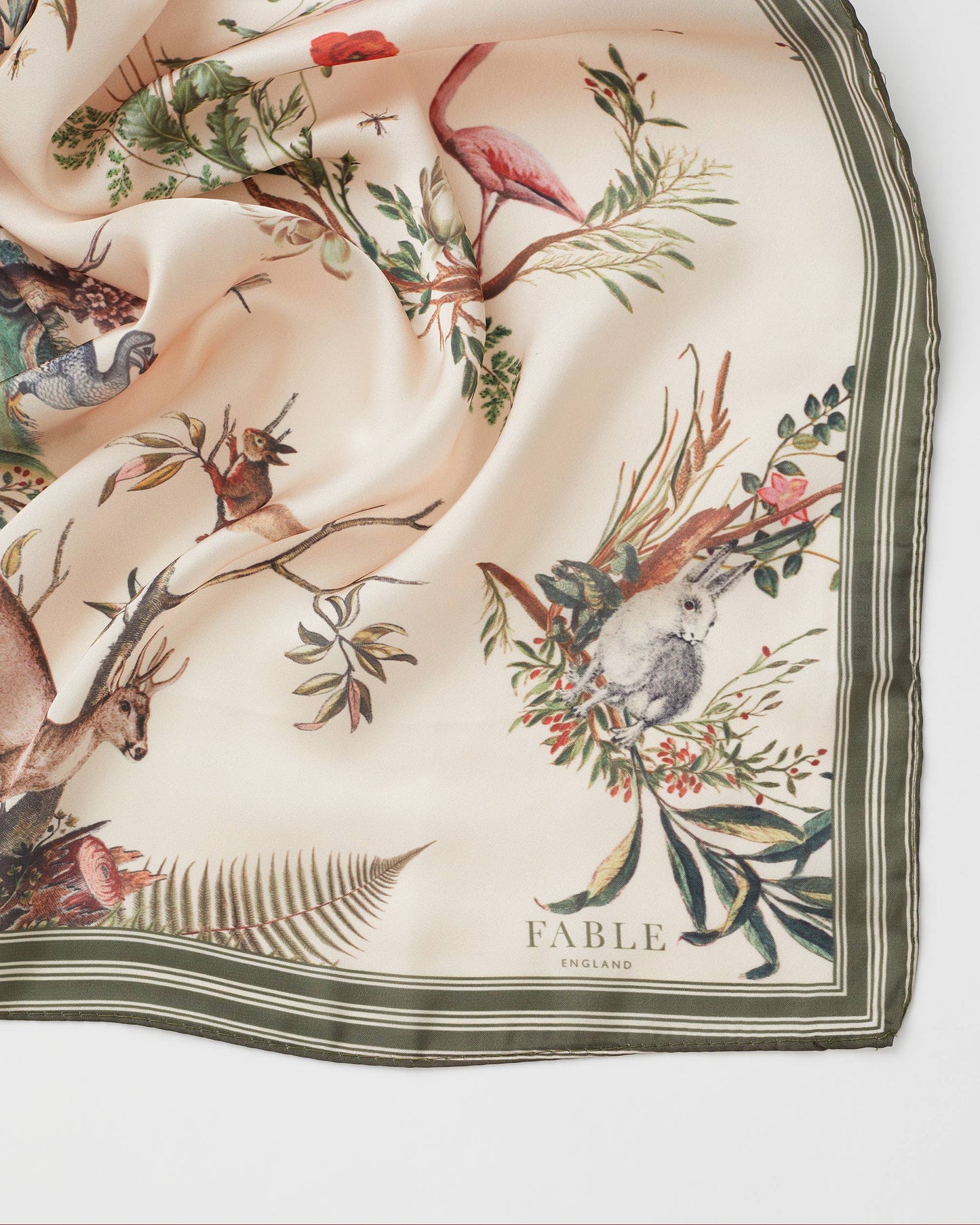 FABLE Toile de Jouy Olive Green Square Scarf
