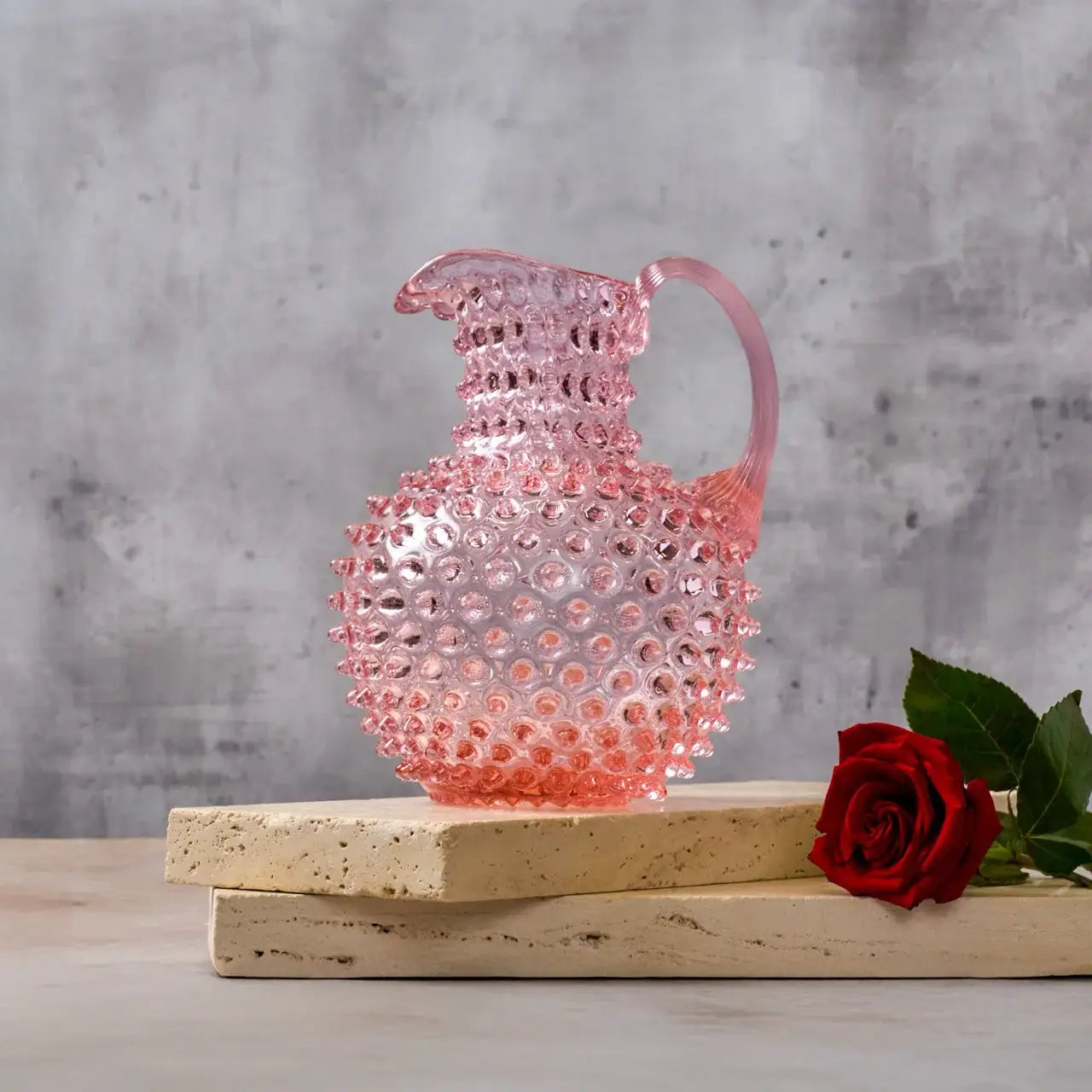 Hobnail Glass Pitcher | Petal Pink | 2L | Vintage Jug