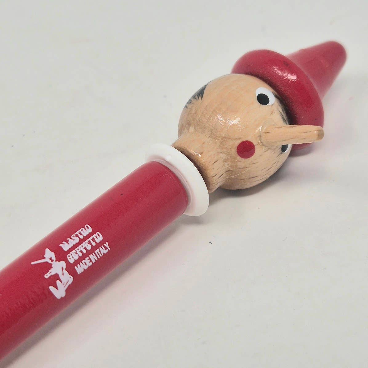 Pinocchio Wooden Pen, Red, Handmade, Vintage