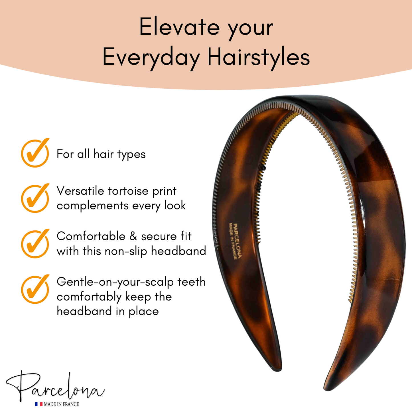 Parcelona Headband – Cellulose Acetate with Non-Slip Teeth for All Hair Types