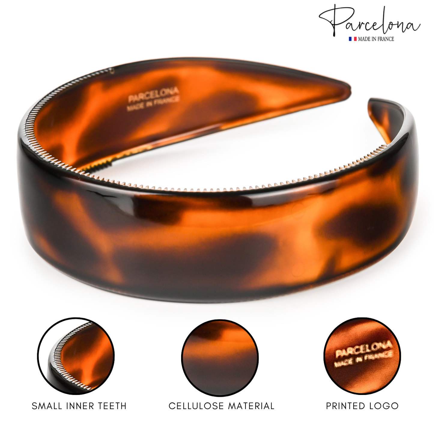 Parcelona Extra Wide French Headband 1.25 Inch Cellulose Acetate Hairband for Women (Set of 2)