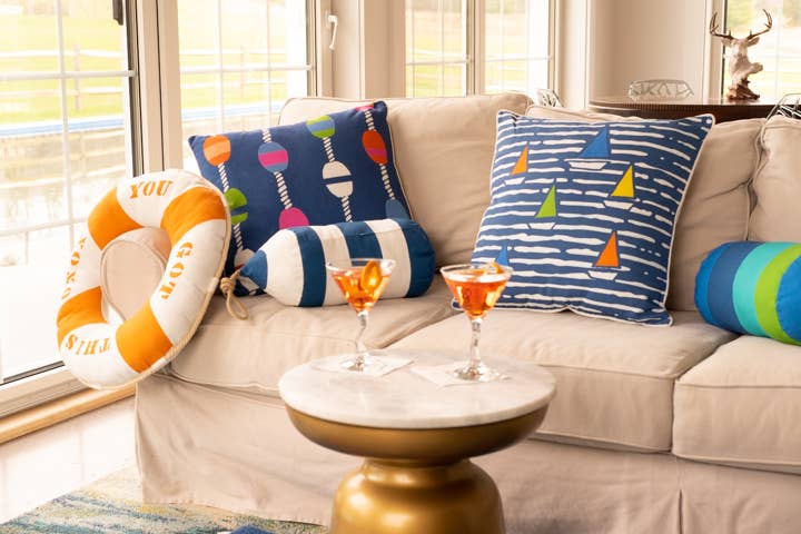 Navy White Buoy Shaped Printed Pillow by Kate Nelligan - Kate Nelligan