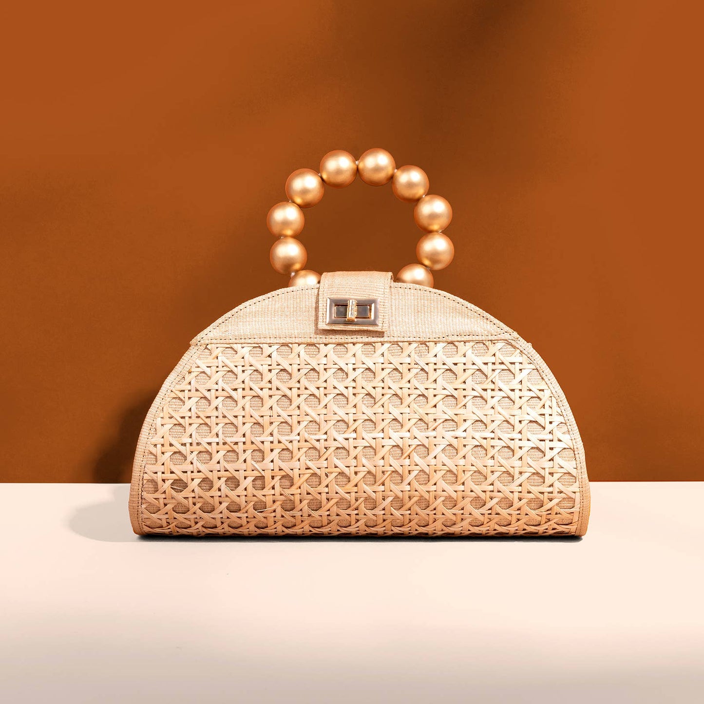 Beach Gold Handle Bag | Natural Woven Style |