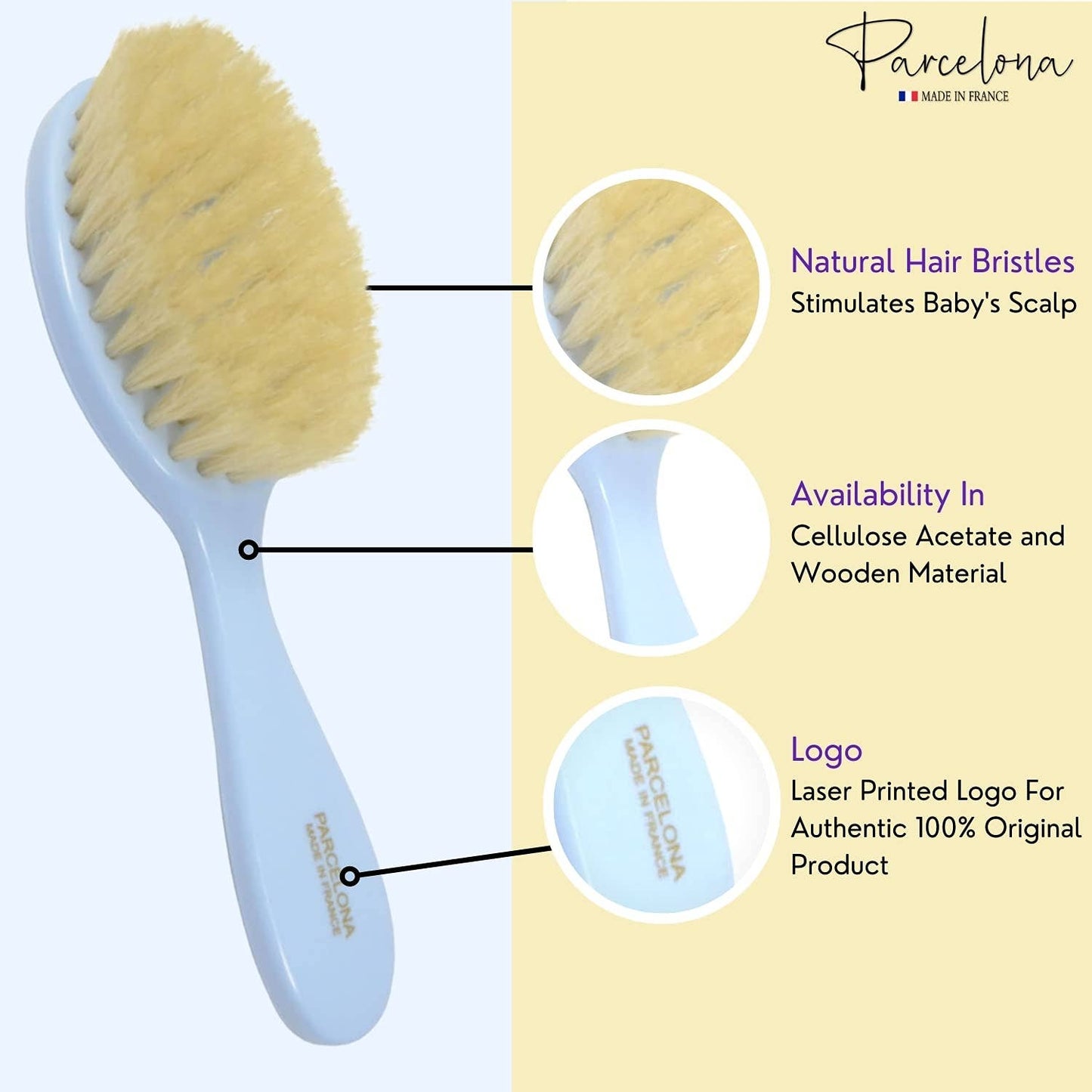 Parcelona French Grooming Combo 6” Celluloid Baby Brush and Comb for Toddlers