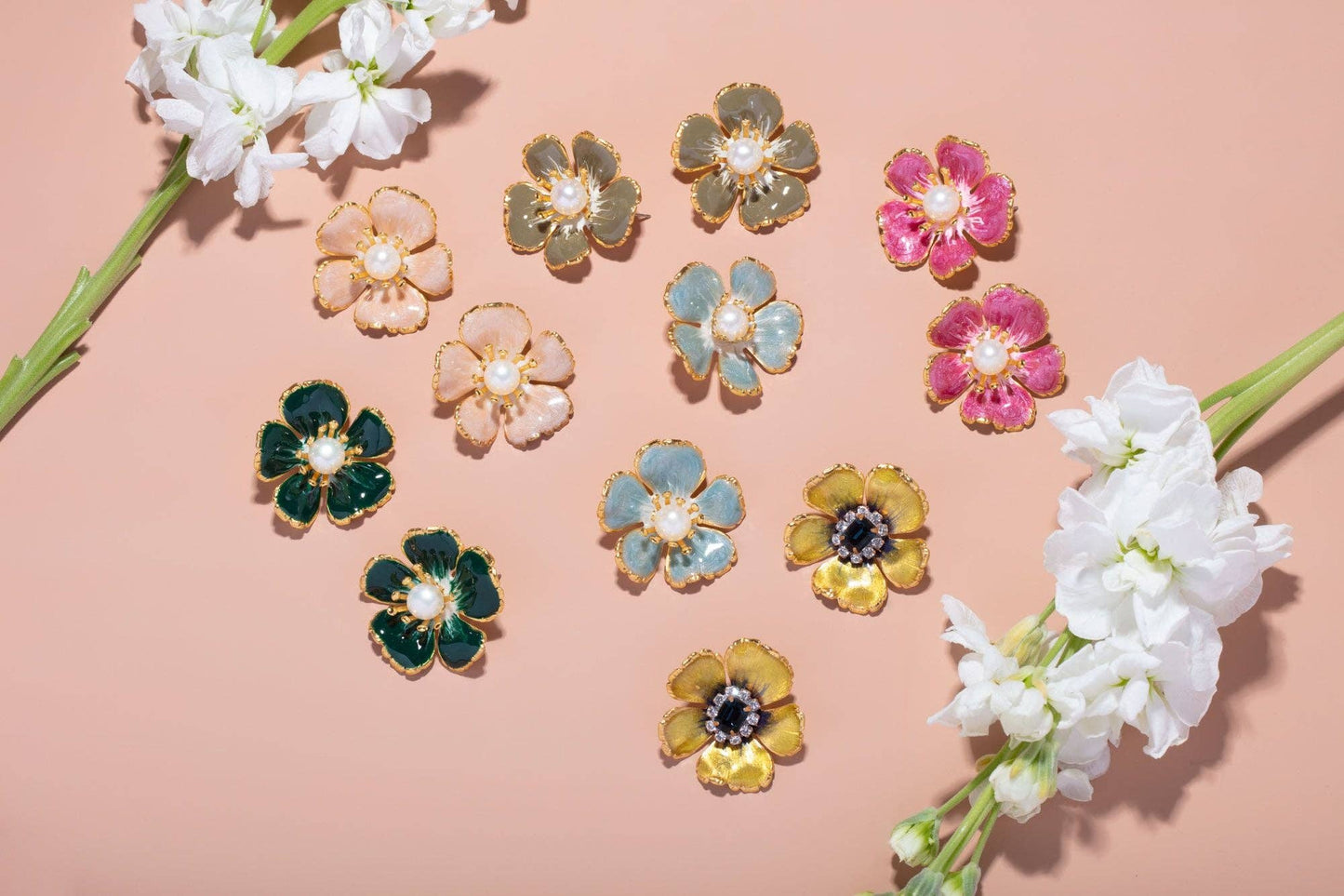 The Pink Reef Small Hand painted Floral in Light Blue White Opal