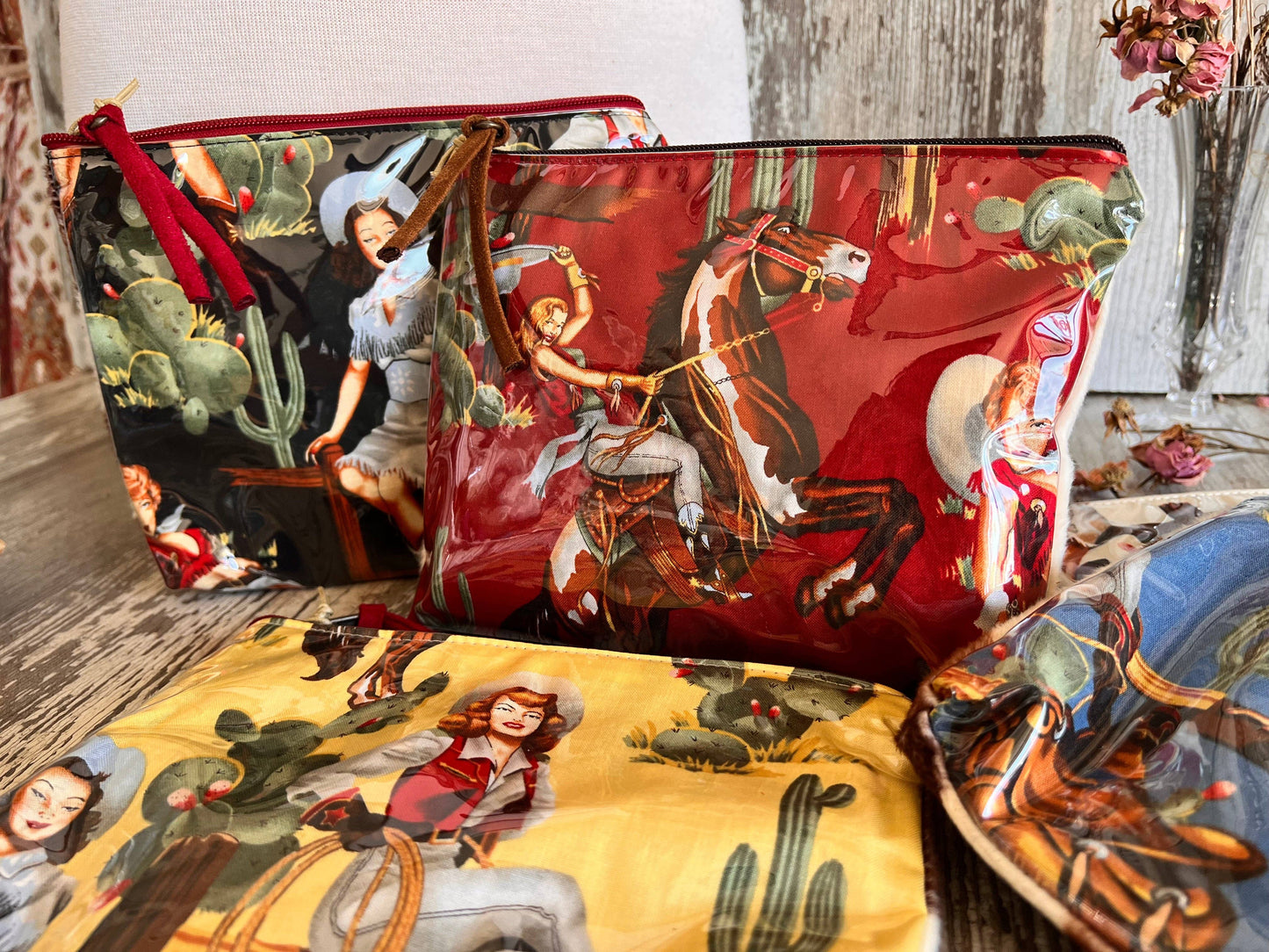 "Western" Pinup Cowgirl Accessory Pouch Set