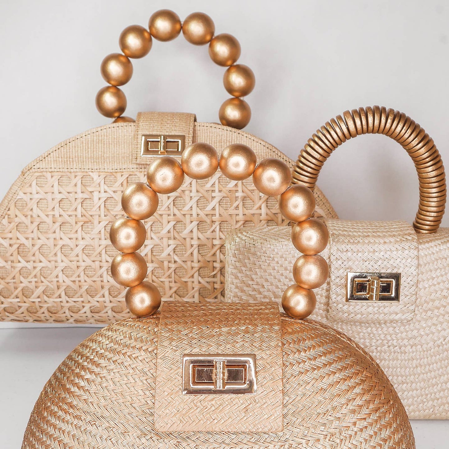 Gold Straw Clutch | Gold Bead Handle | Fall Resort Style